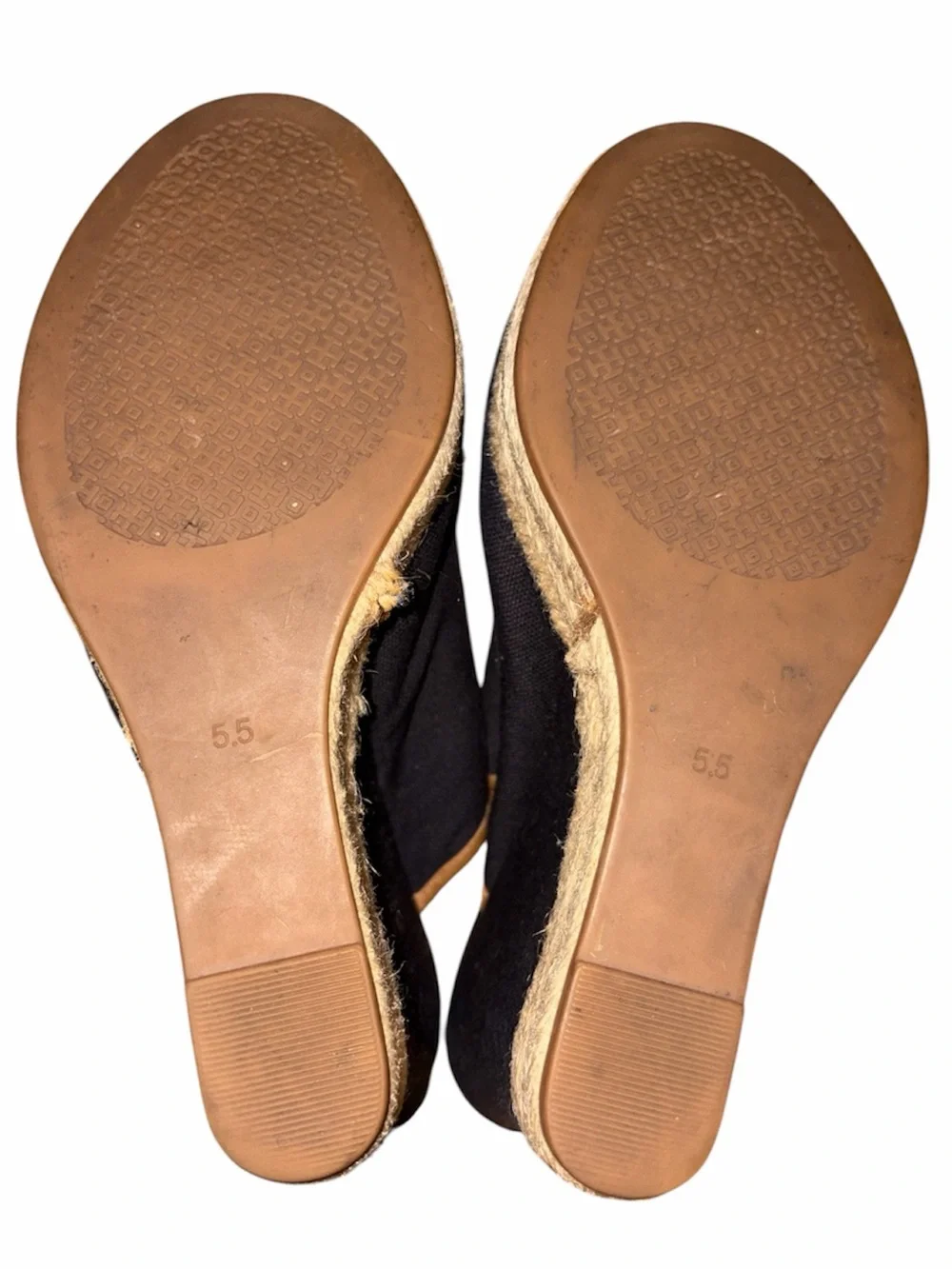 Tory Burch Black Canvas Espadrille Peep Toe Wedge Mules 5.5